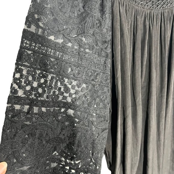 Double D Ranch Black Crochet Lace Long Sleeve Top Medium FLAWED - Picture 3 of 9